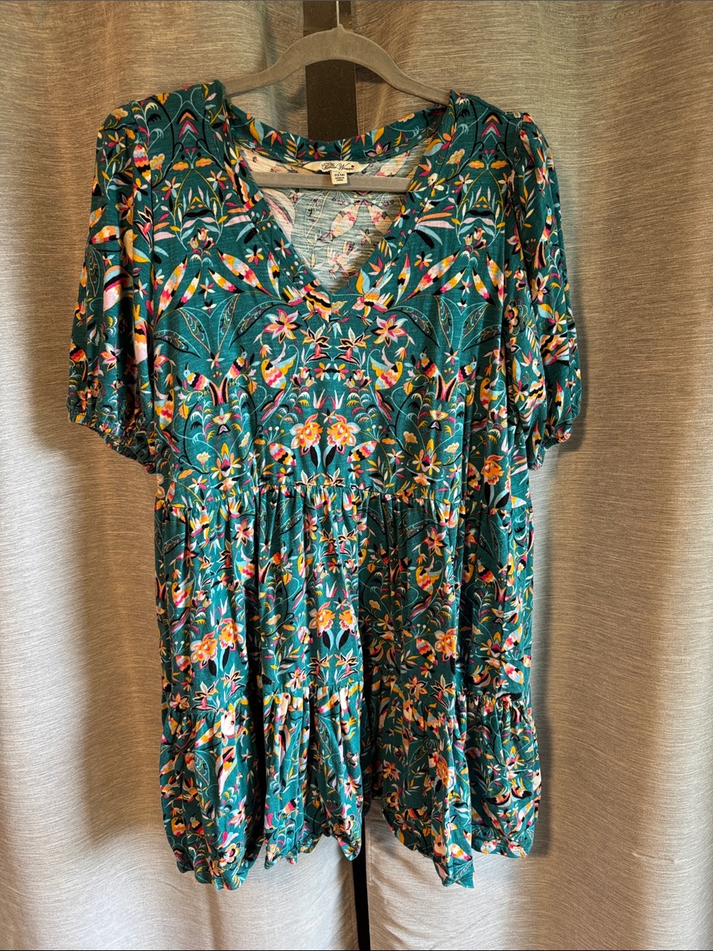 Teal Floral V-Neck Babydoll Tunic